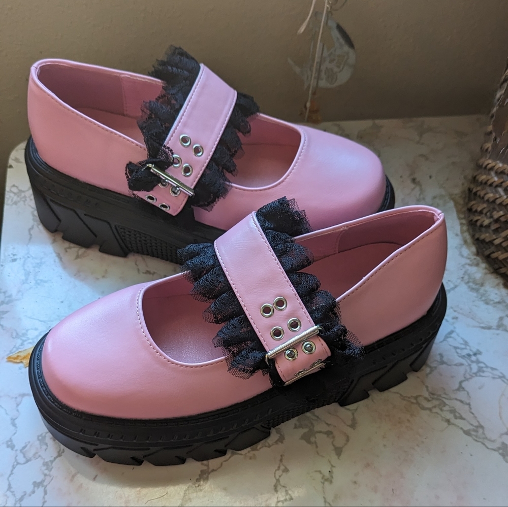 Pink kawaii roccoco coquette rave royalcore platforms